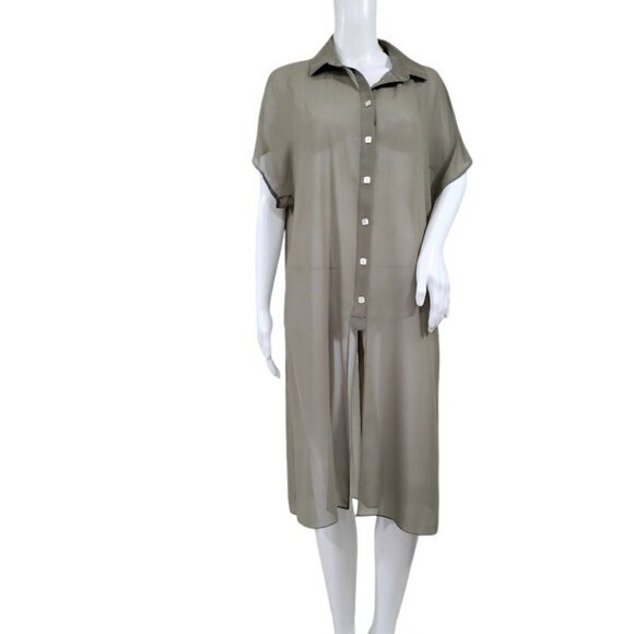 Marla Wynne for Chico's Sheer Lagenlook Gauzy Chiffon Tie-Front Tunic Gray XS-L - Picture 2 of 12